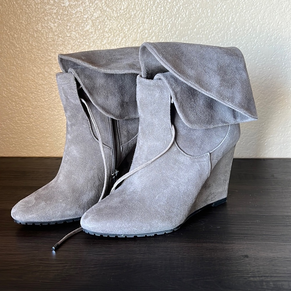 white house black market grey suede ankle britton boots
